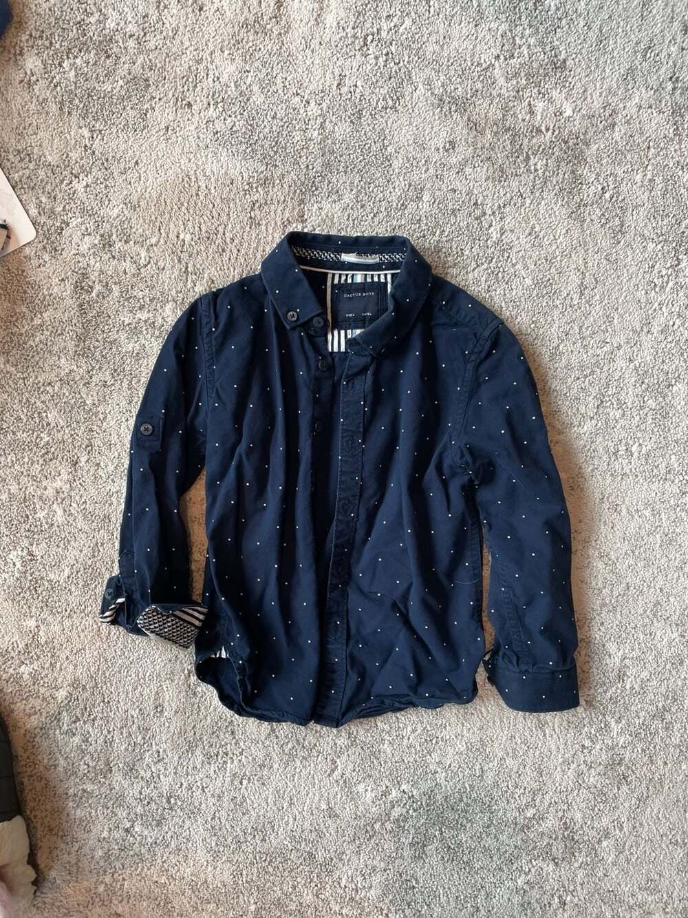 Cactus Boys Navy Blue Dot Long Sleeve Button Down Shirt 4